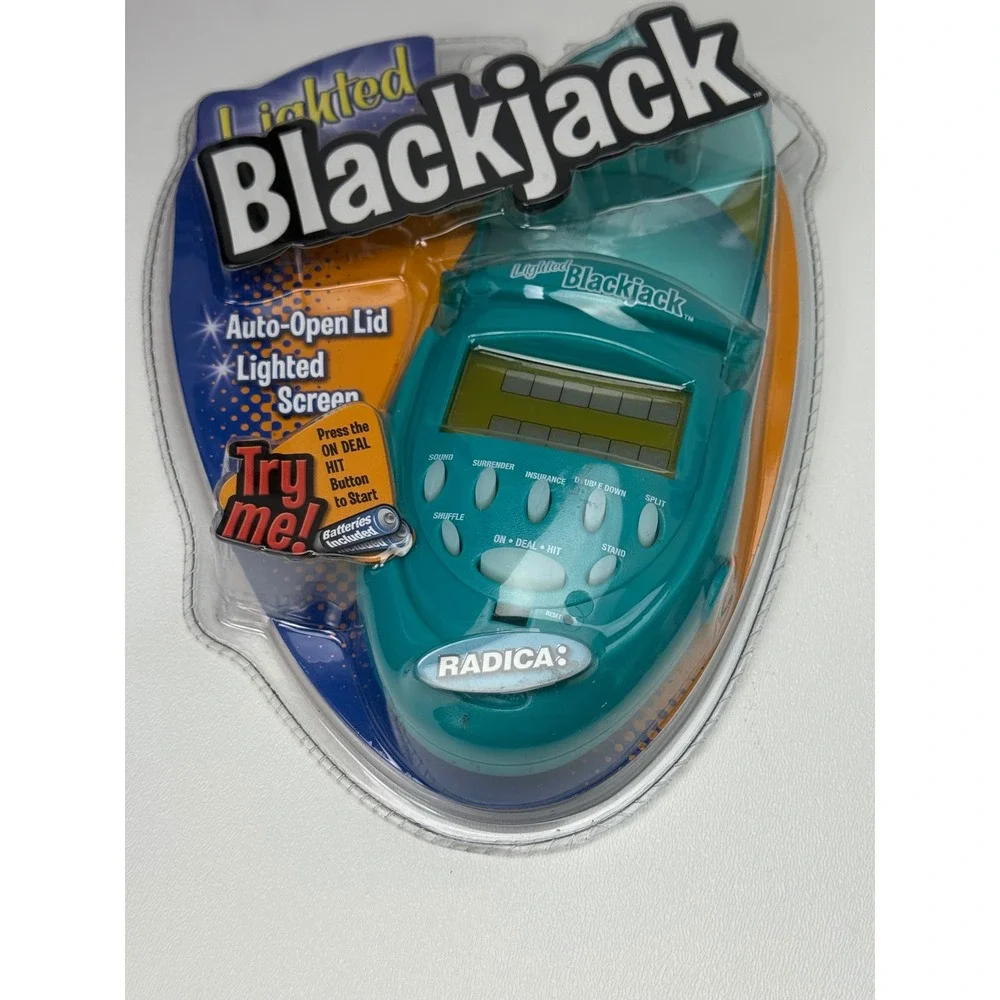 Radica Lighted Blackjack Handheld Electronic Game 74005 Teal Auto-Open Lid NEW
